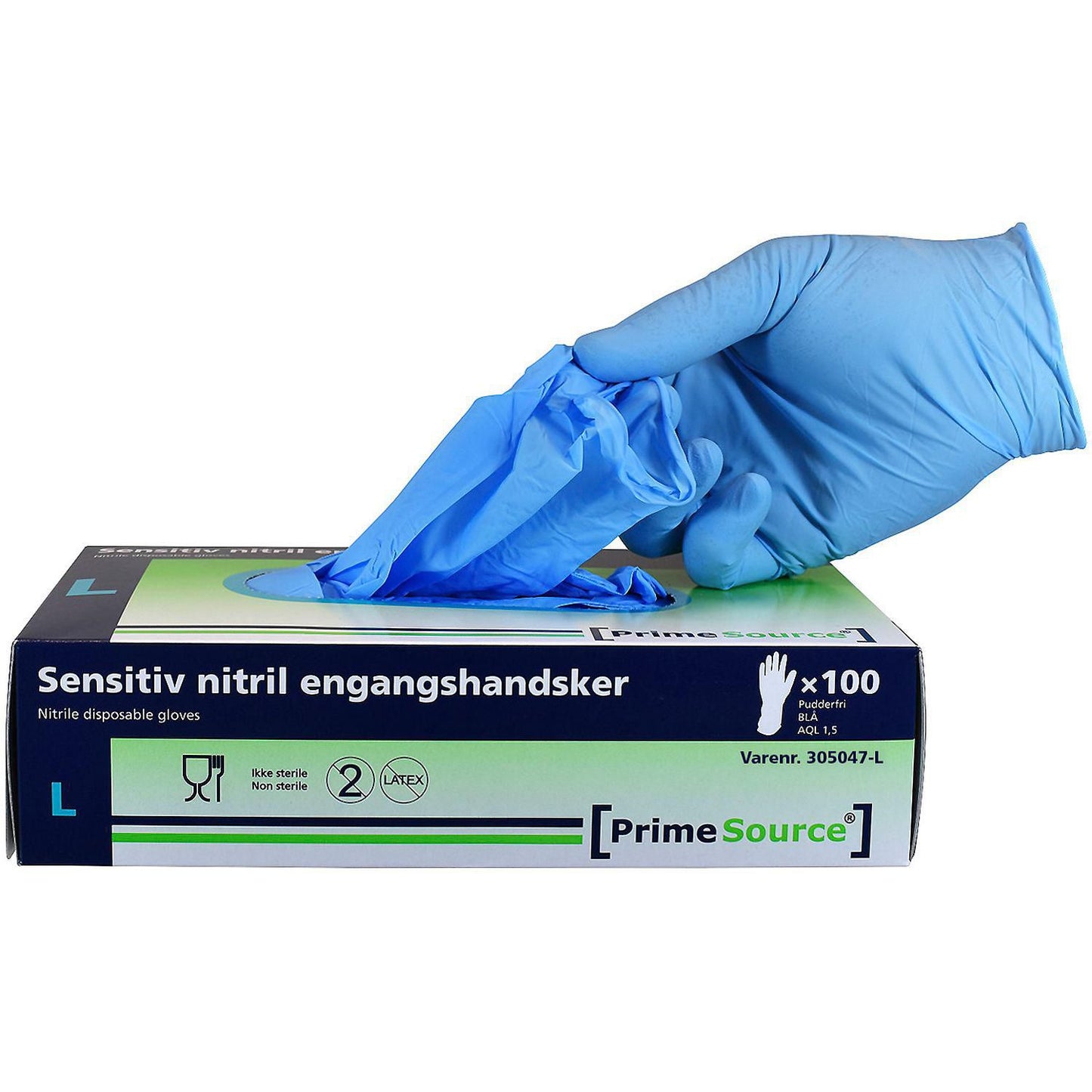 Handske Engangs Prime Source Sensitiv str XXL uden Pudder Nitril AQL 1.5 Blå,90 stk/pk