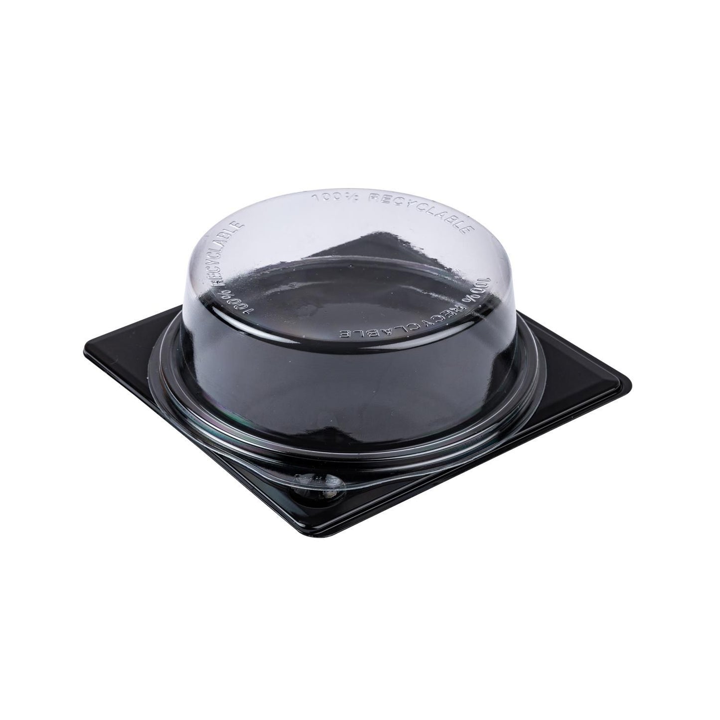 Bakke Kageboks 120x120 mm Ø116x35 mm Firkantet med Rundt låg APET Sort/Klar,720 stk/krt