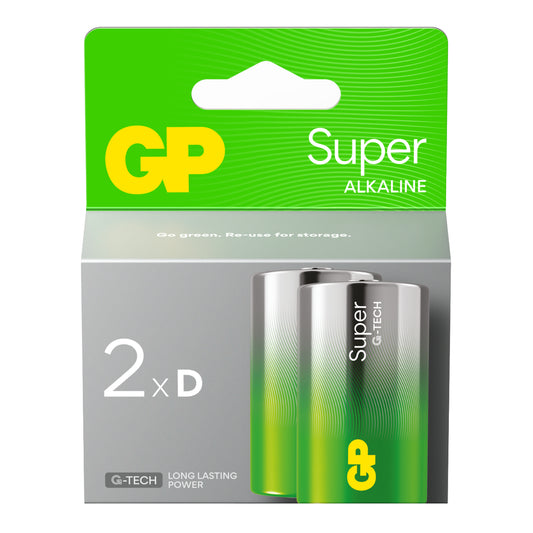 Batteri GP Super Alkaline D 2-pak,2 stk/pk