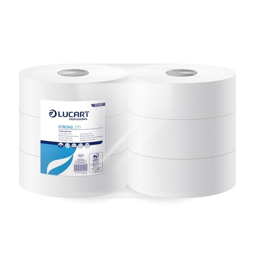 Toiletpapir Lucart Maxi Jumbo L270mxØ245mm 2-lag Nyfiber Hvid,6 rl/krt