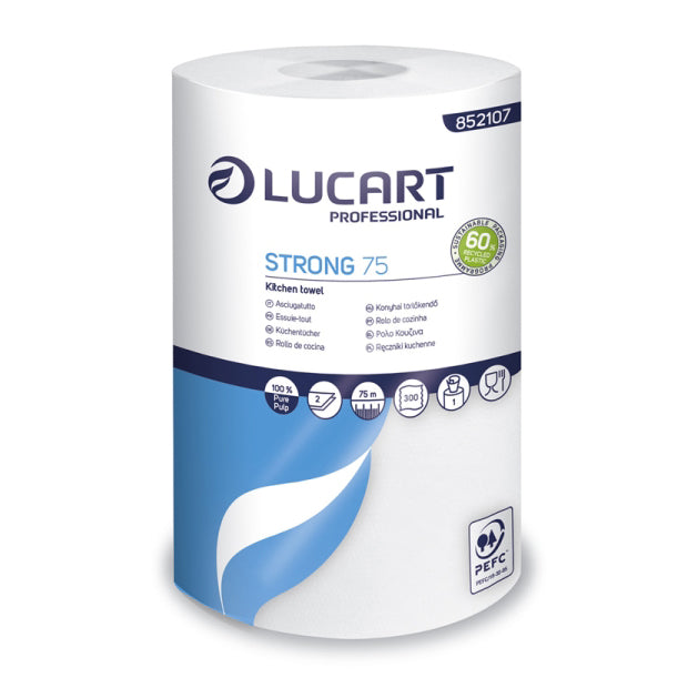 Køkkenrulle Lucart Strong 75 L75mxB22.8cm 2-lag Hvid,8 rl/krt