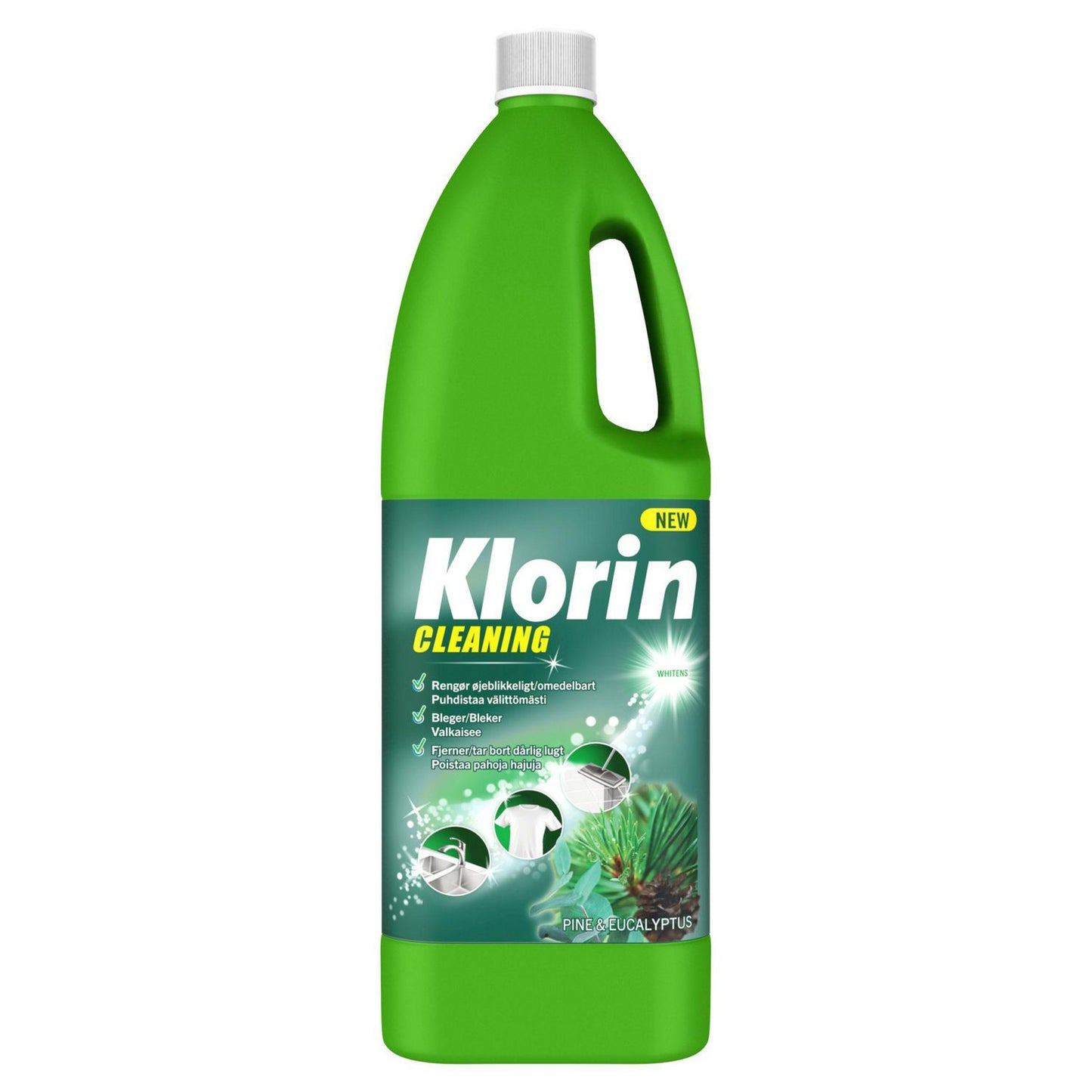 Desinfektion Flydende Klorin Fyrrenål 1.5ltr m Aktivt klor/Parfume t overflader,1,5 ltr/dnk