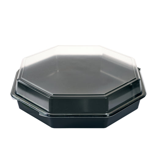 Plastbakke, Octaview 2500 ml, sort, PS, med hængslet låg, (75 stk/krt)