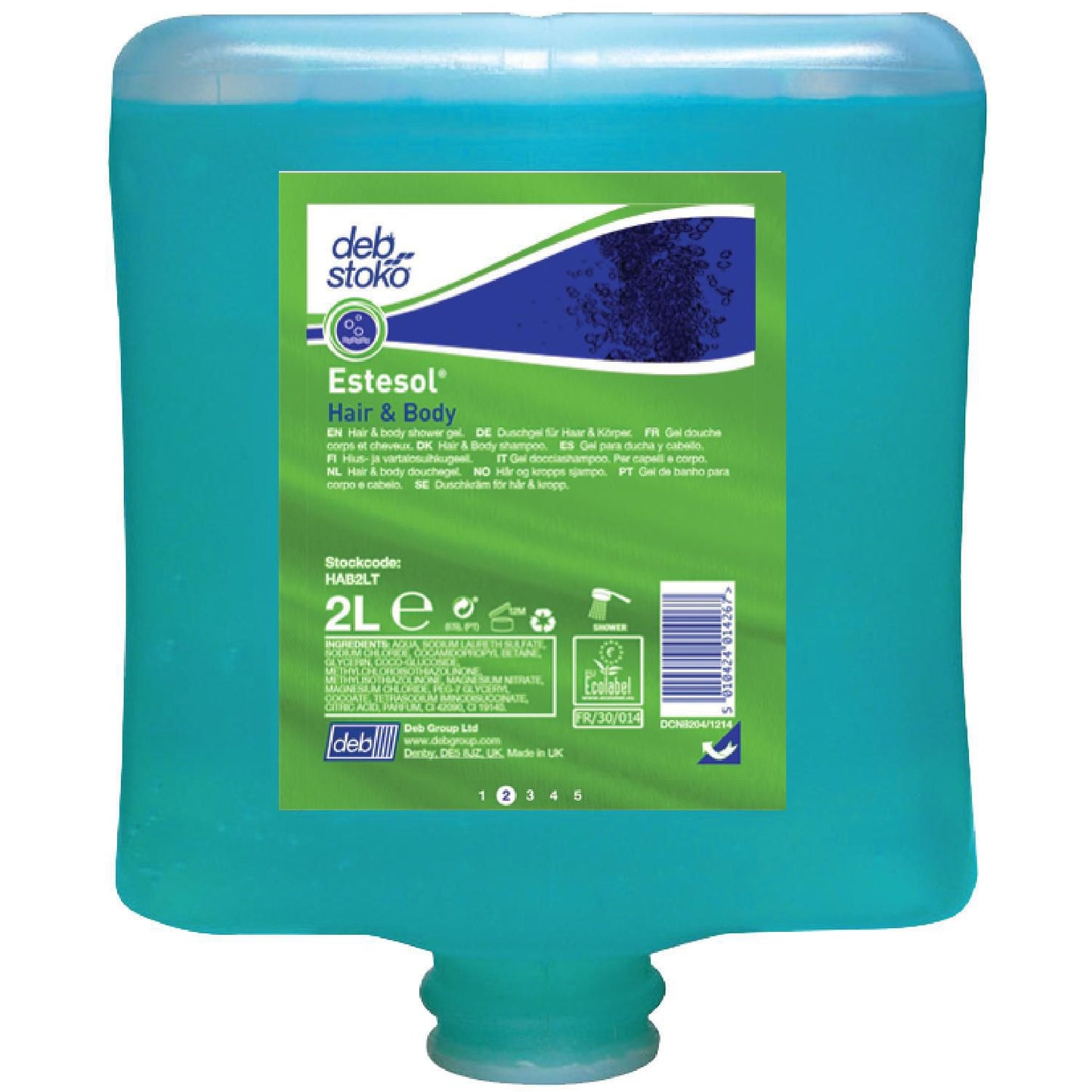Cremesæbe Estesol Hair and Body Ecolabel m/Parfume til Dispenser 2 ltr blå,4 fl x 2 ltr/krt