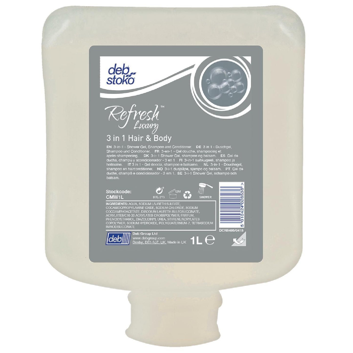 Cremesæbe Refresh Luxury 3i1 Hair and Body med Balsam/Parfume t Dispenser 1 ltr,1 Ltr/fl