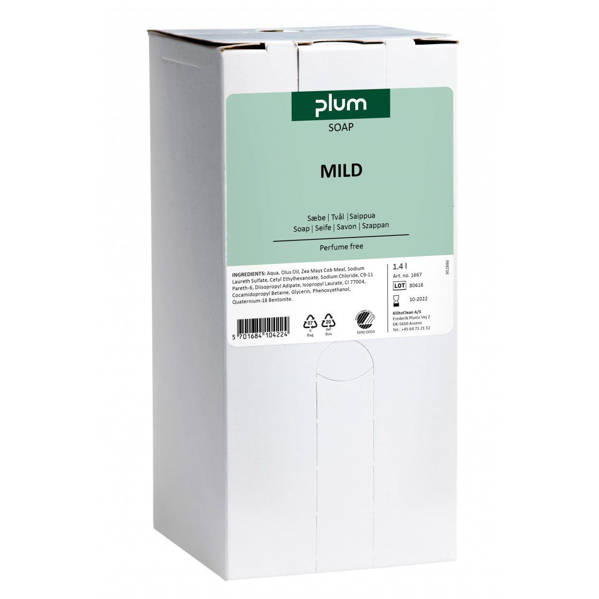 Cremesæbe Plum Mild 1400ml Svanemærket uden Farve/Parfume Bag-in-box til MP2000,1,4 ltr/ps