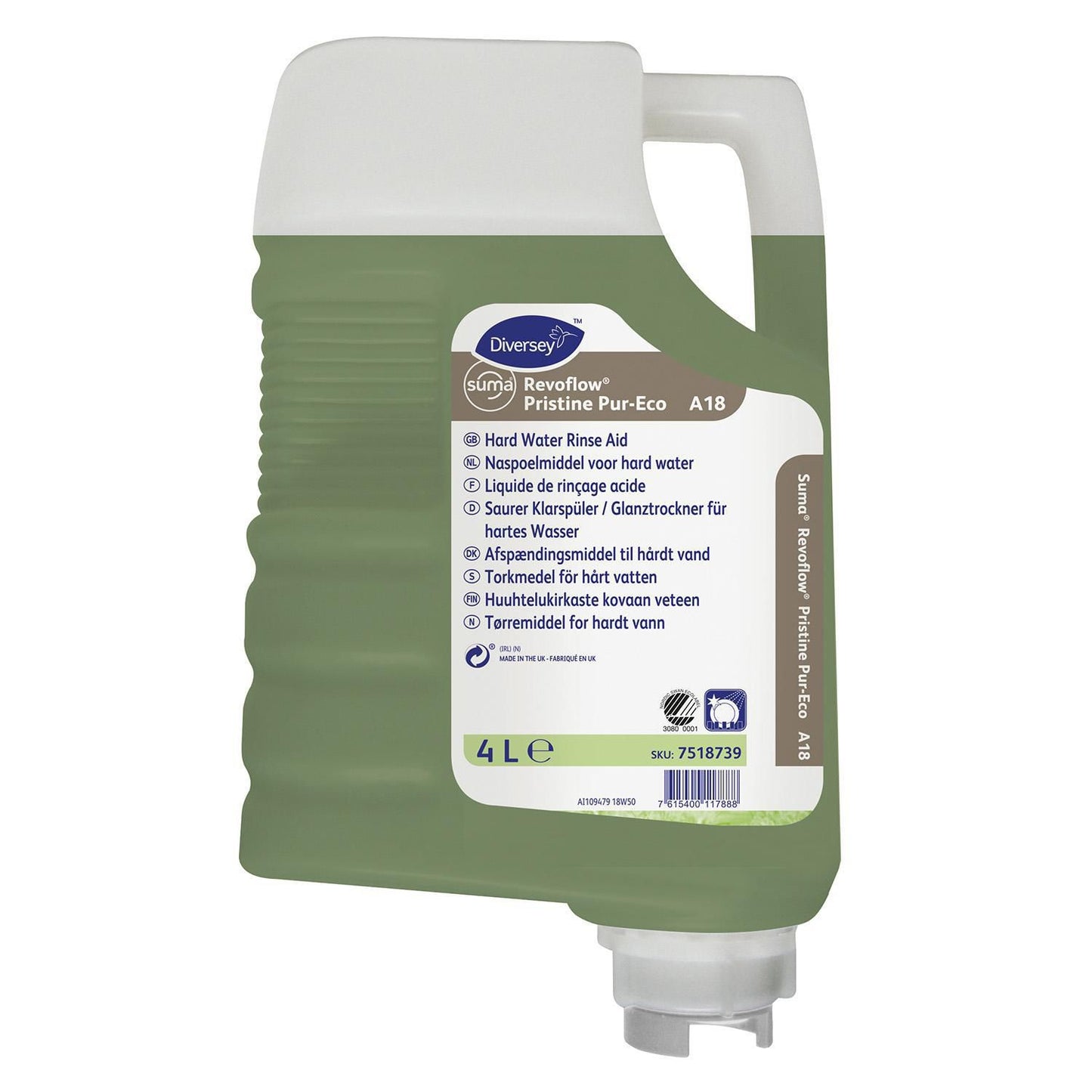 Maskinopvask Afspænding Suma RevoFlow Pristine Pur-Eco A18 4ltr Ecolabel,4 Ltr/fl