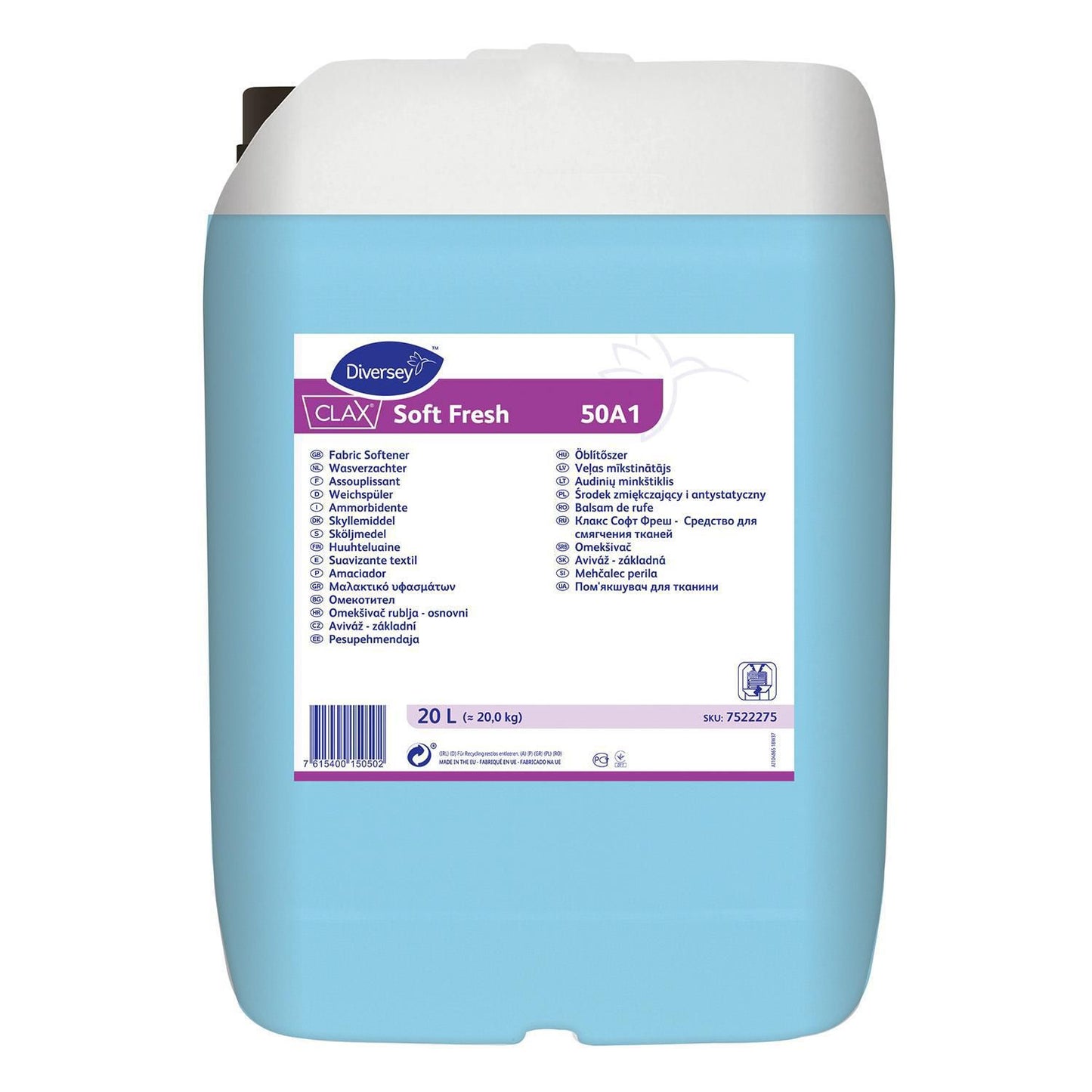 Tøjvask Skyllemiddel Clax Soft Fresh 50A1 med Farve/Parfume 20 ltr Blå,20 ltr/dnk