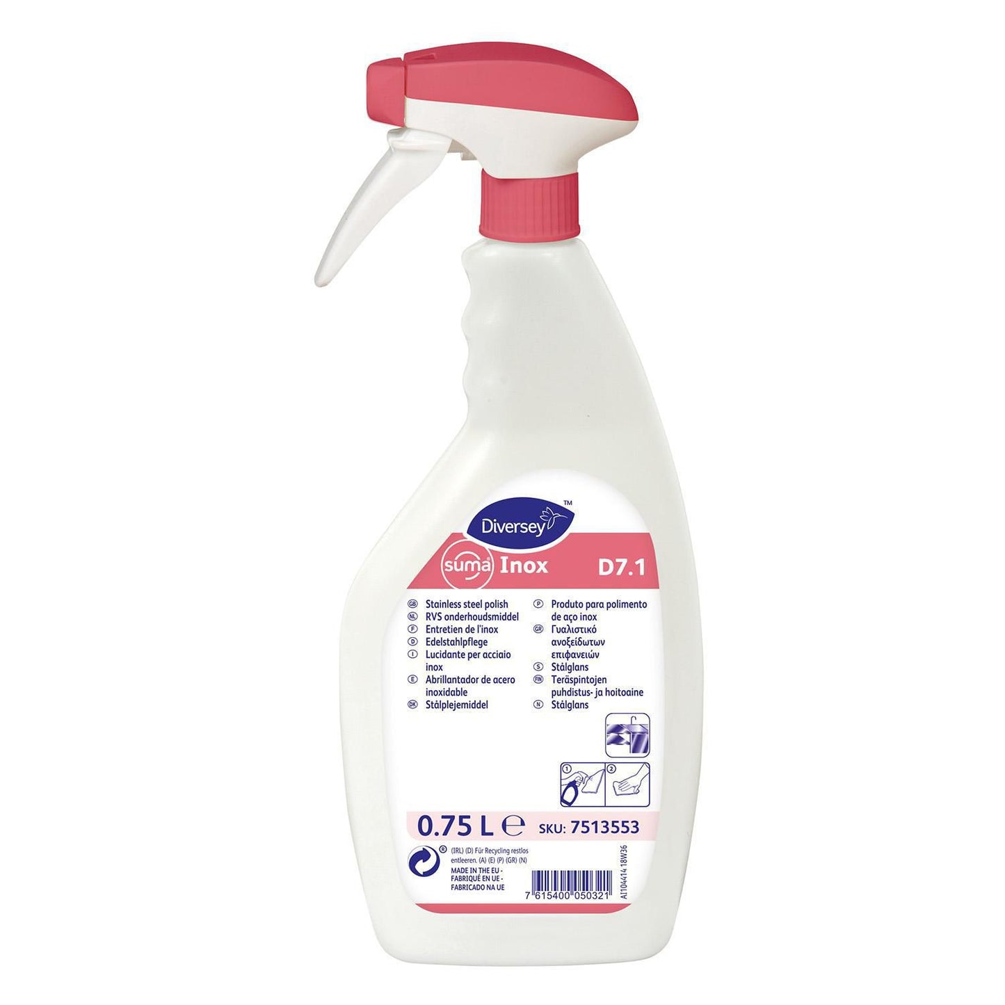 Stålpleje Suma Inox D7.1 750ml med Spray til pleje af rustfrit stål,750 ml/fl