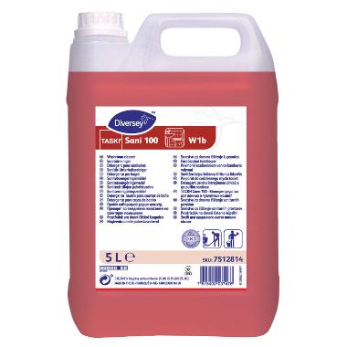 Sanitetsrengøring Sani 100 W1b Alkalisk med Farve/Parfume 5 ltr Rød,5 Ltr/dnk