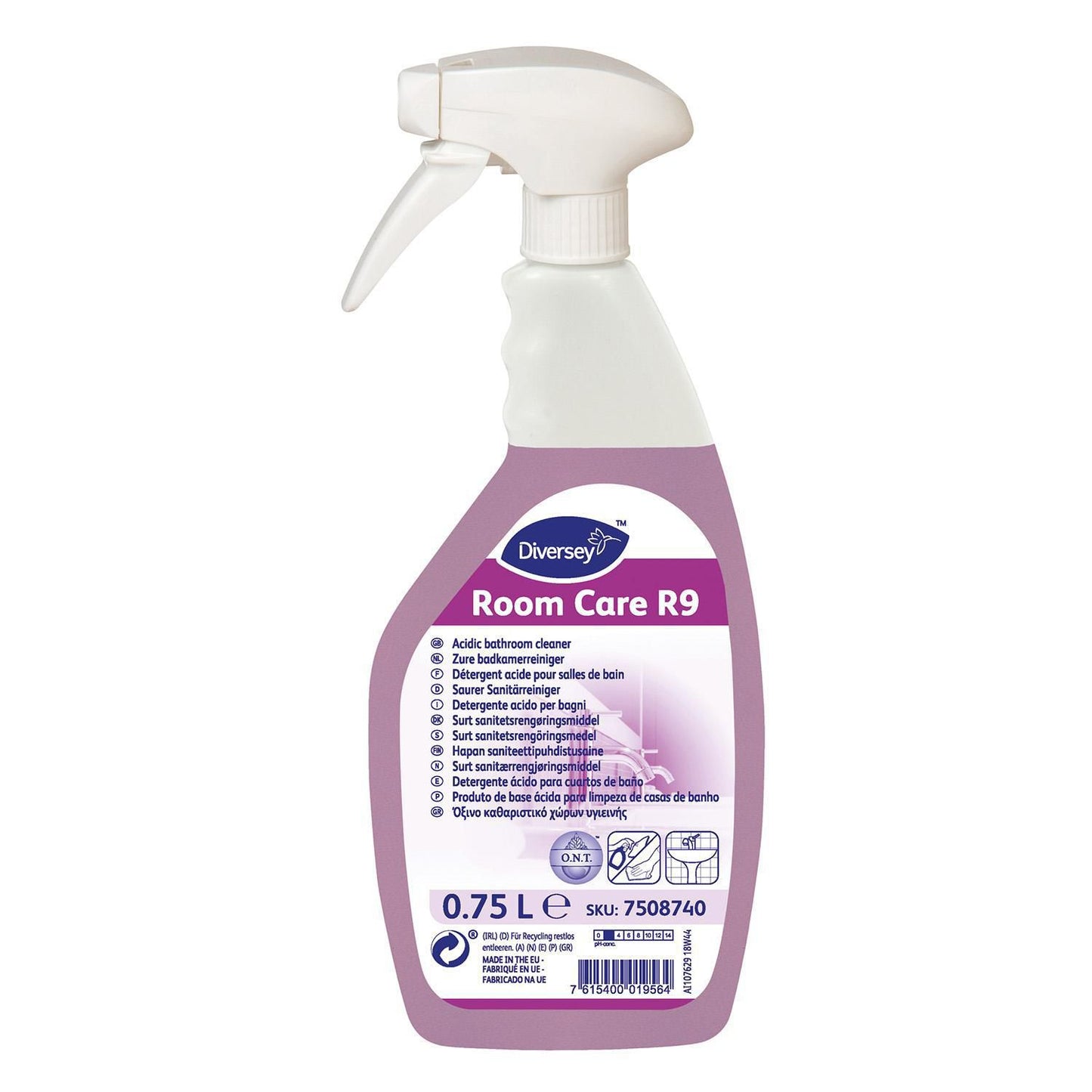 Sanitetsrengøring RoomCare R9 Surt med Farve/Parfume Klar-til-Brug 750 ml,6 fl x 750 ml/krt