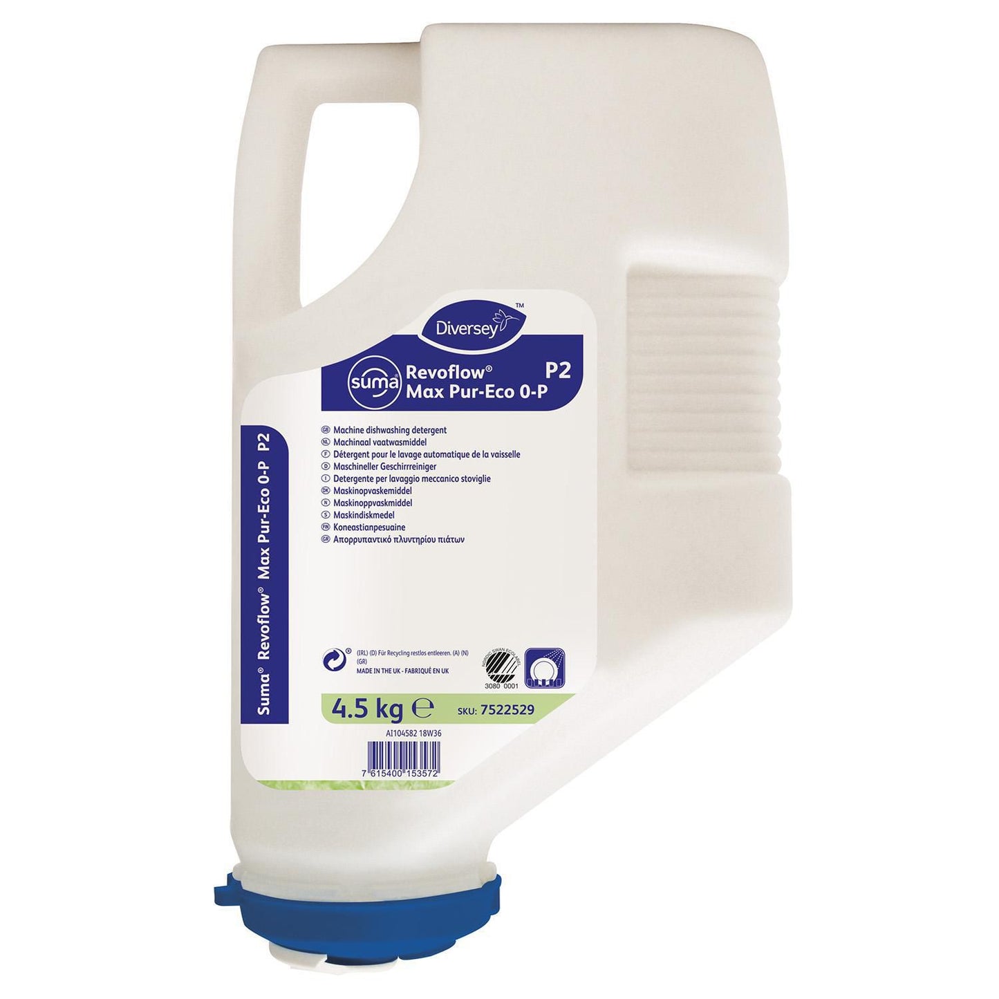 Maskinopvask Anlæg Pulver Suma RevoFlow Max Pur-Eco 0P P2 4.5kg Ecolabel u. Klor,3 dnk x 4,5 kg/krt