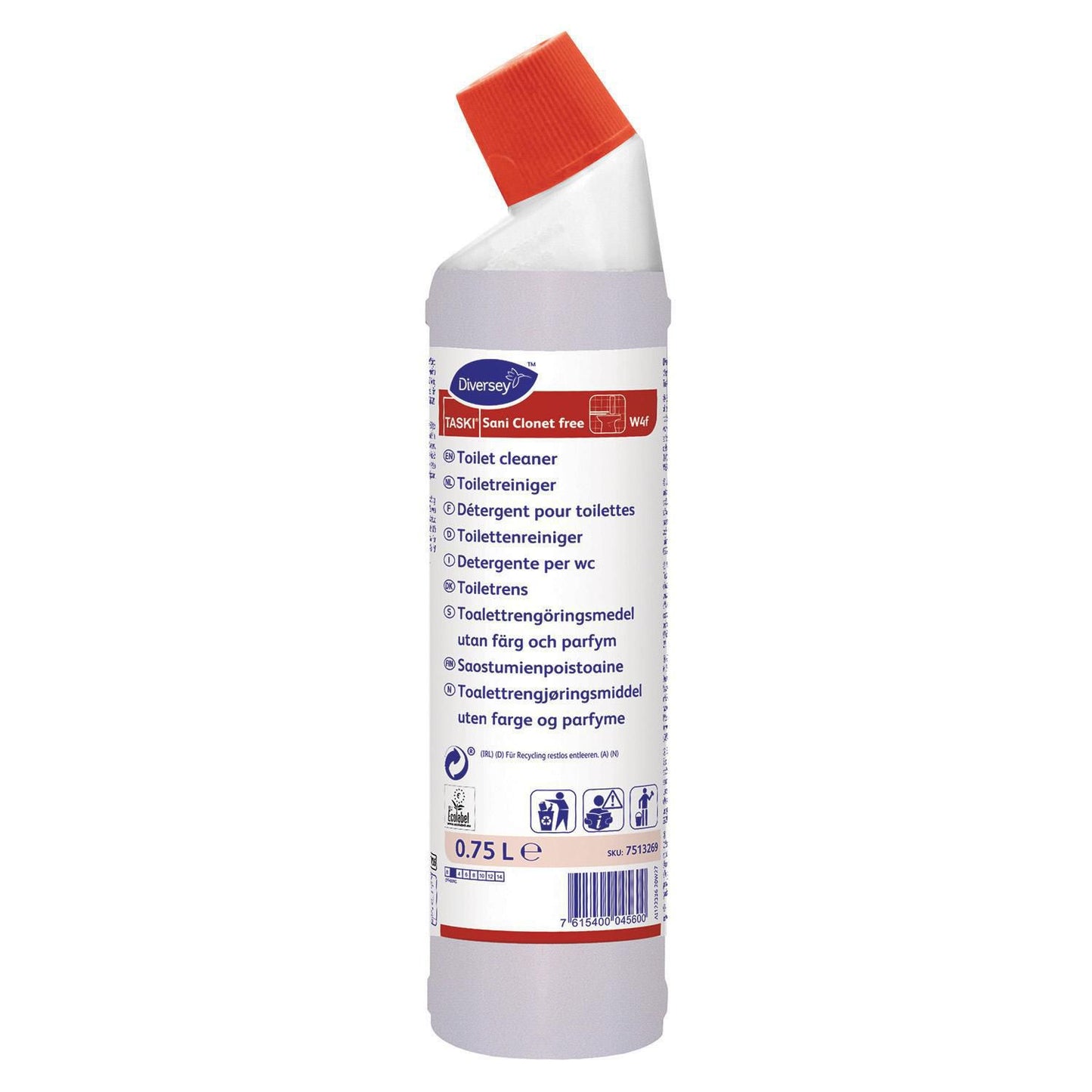 Toiletrens Flydende Sani Clonet Free W4f 750ml Ecolabel uden Farve/Parfume Surt,750 Ml/fl
