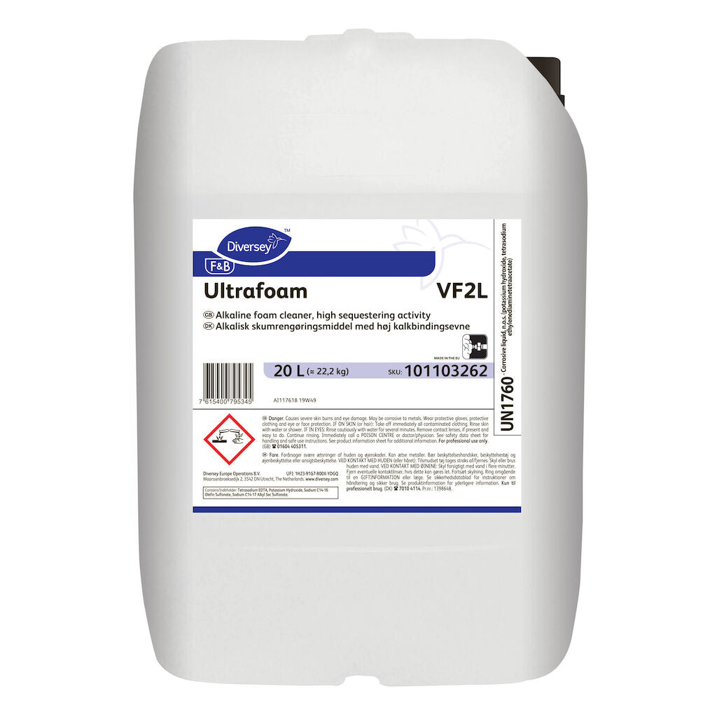 Skumrengøring Ultrafoam VF2L Alkalisk til Rengøring i Fødevarevirksomhed 20 ltr,20 Ltr/dnk