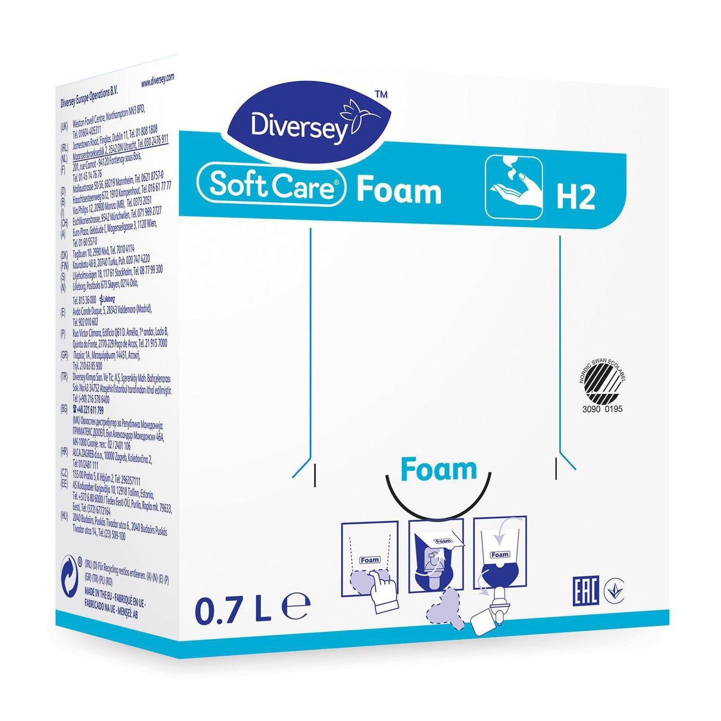 Skumsæbe Soft Care Foam H2 Svanemærket 700ml med parfume til Soft Care dispenser,700 ml/ps