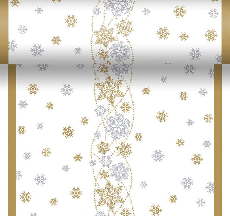 Bordløber, Snow Glitter White, 0,4 m x 4,8 m, perforeret hver 40 cm