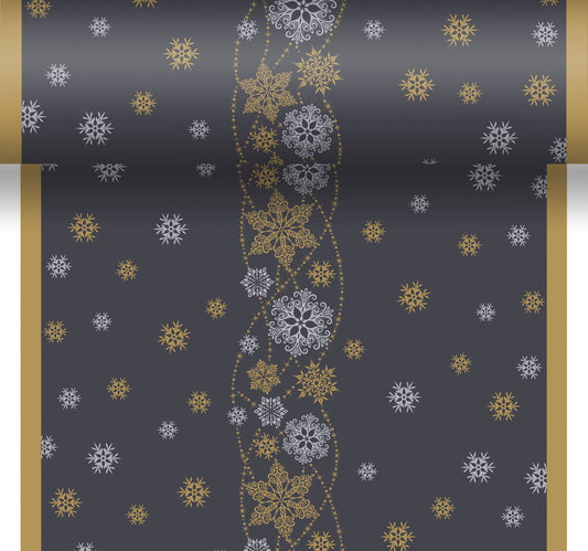 Bordløber, Snow Glitter Black, 0,4 m x 4,8 m, perforeret hver 40 cm
