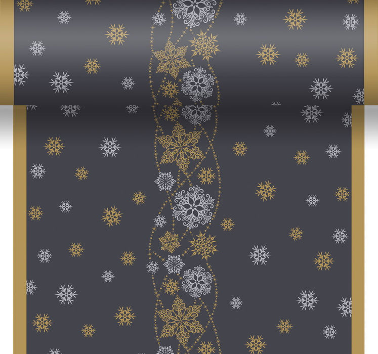 Bordløber, Snow Glitter Black, 0,4 m x 4,8 m, perforeret hver 40 cm