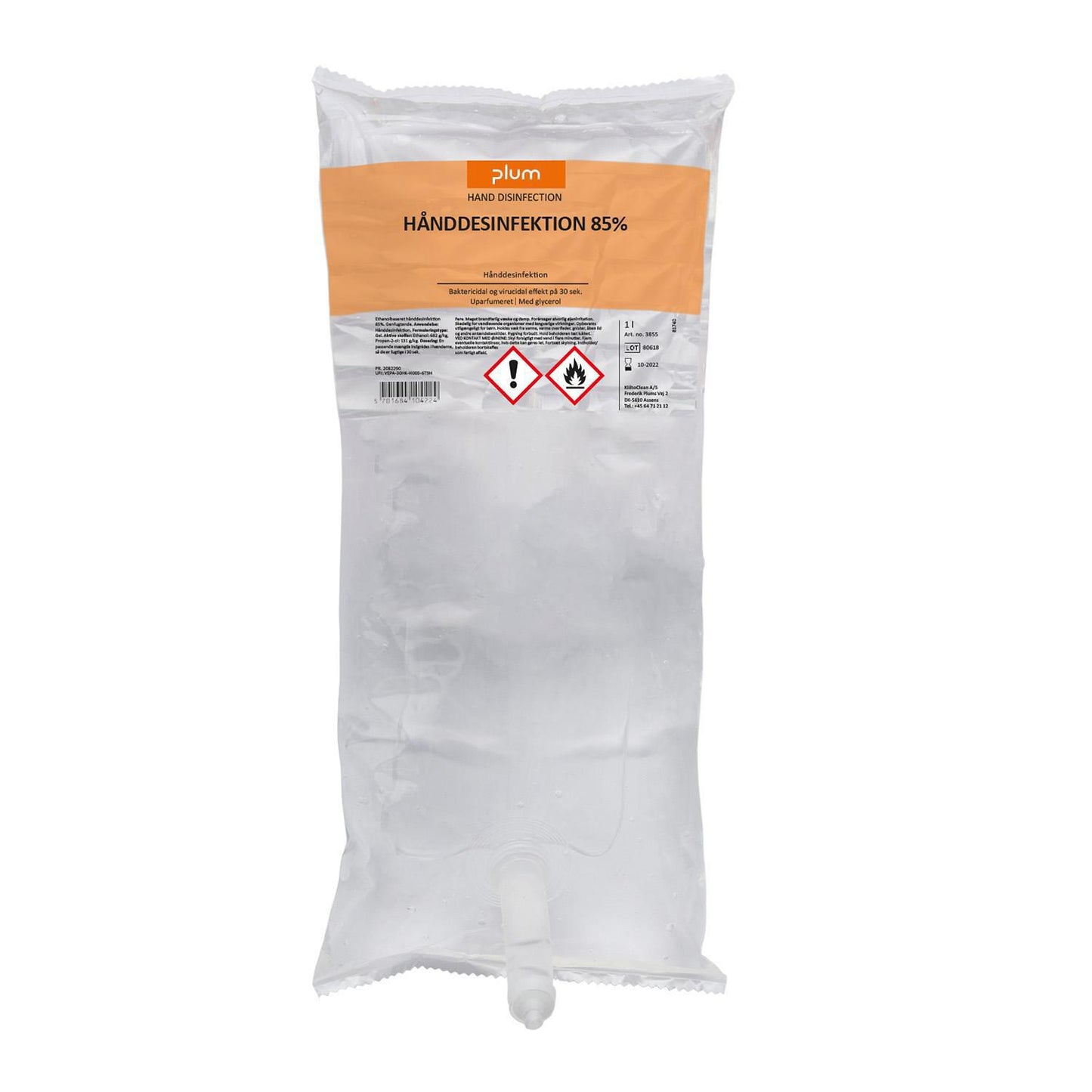 Hånddesinfektion Flydende Plum 85% ethanol 1000ml Pose til CombiPlum dispenser,1 ltr/ps