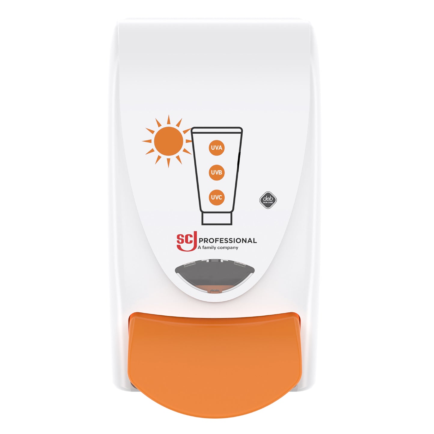 Dispenser Sun Protect Manuel Plast hvid/gul til 1ltr solcreme patron,stk
