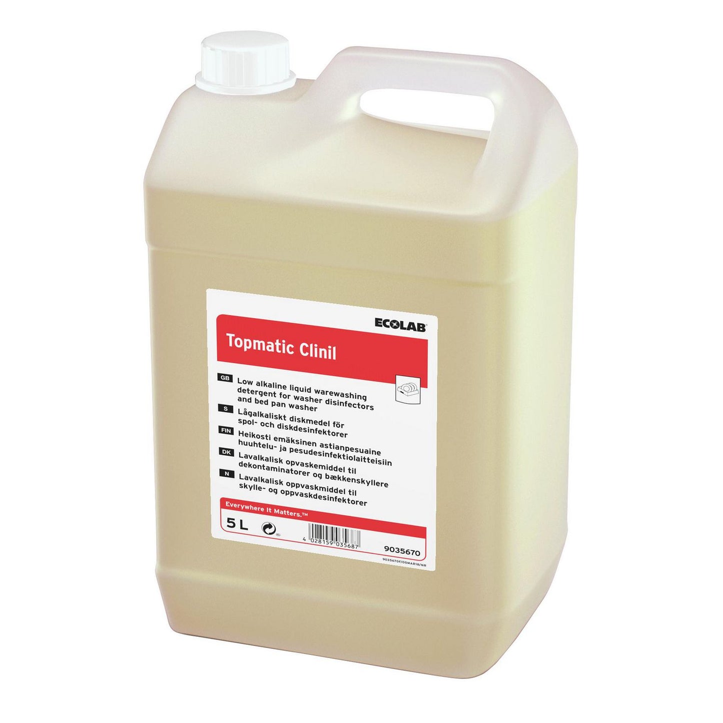 Bækkenskyl Alkalisk Topmatic Clinil 5ltr til instrumentvasker,3 dnk x 5 ltr/krt