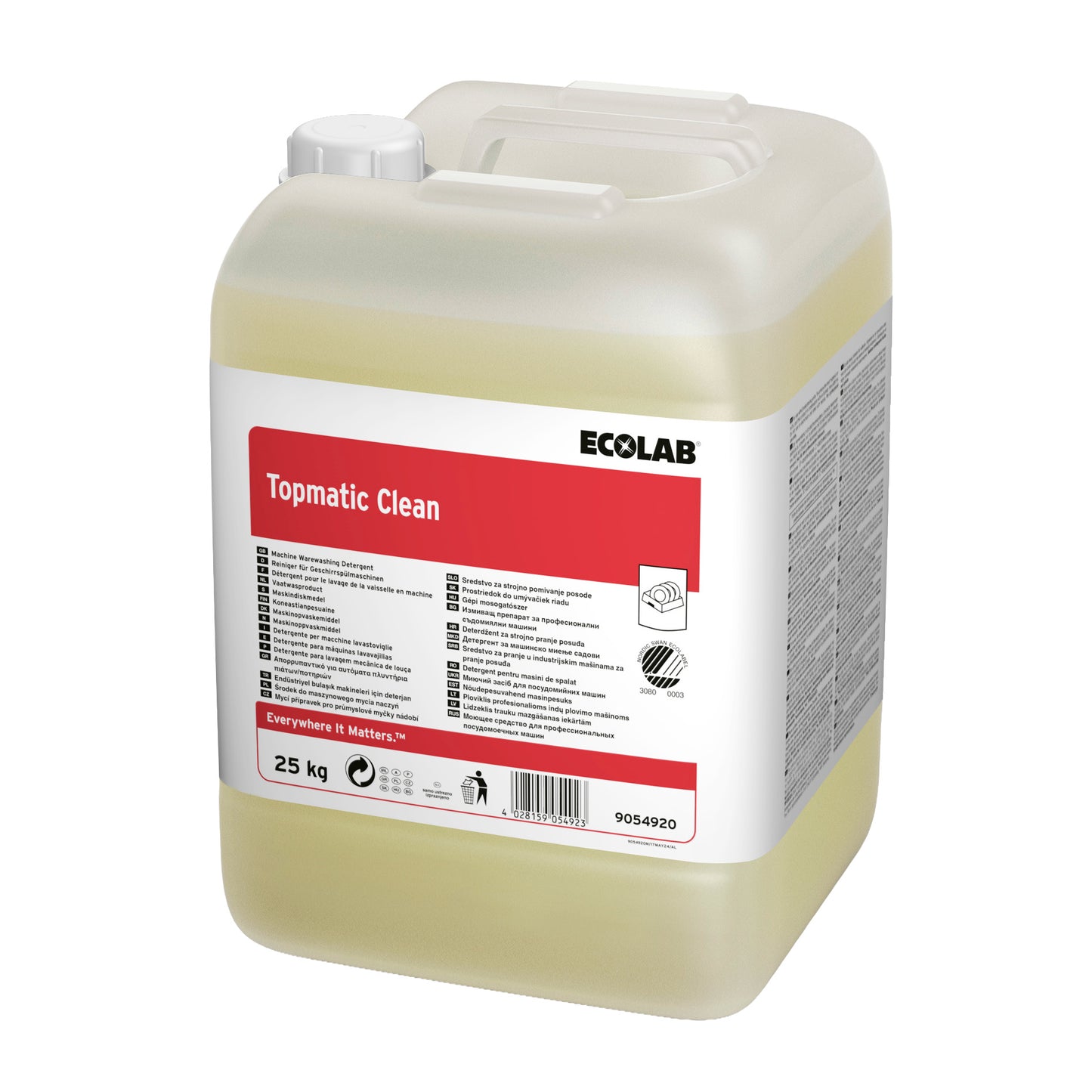 Maskinopvask Anlæg Flydende Topmatic Clean 25kg Svanemærket u. Klor Blødt/middel,25 Kg/dnk