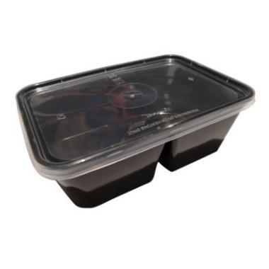 Plastbakke 2-rum 800 ml 175x120x58 mm Sort til Microovn med Låg,250 stk/krt
