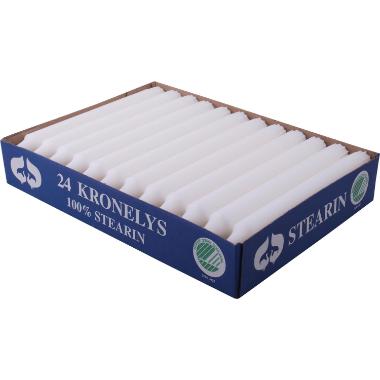Kronelys Ø22x200 mm Brændetid 7 timer Ren Stearin Svanemærket Hvid,6 pk x 24 stk/krt