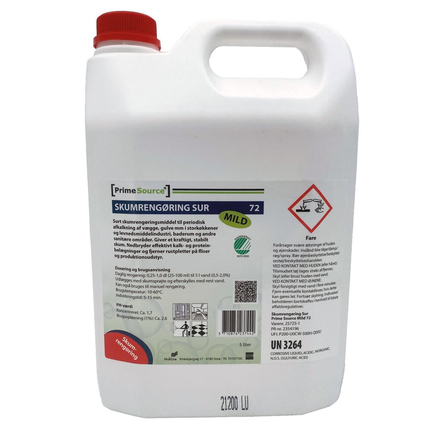 Skumrengøring Prime Source Mild 72 5ltr Surt Svanemærket uden Farve/Parfume,5 Ltr/dnk