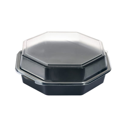 Plastbakke, Octaview 1300 ml, sort, PS, med hængslet låg, (180 stk/krt)