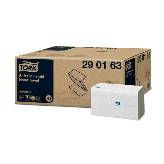 Håndklædeark Tork Advanced H3 V-Fold 2-lag L23xB24.8xD11.5cm Genbrug FSC Hvid,15 pk x 250 stk/krt