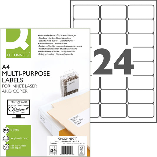 Q-connect multietiketter A4 33,9x63,5mm hvid