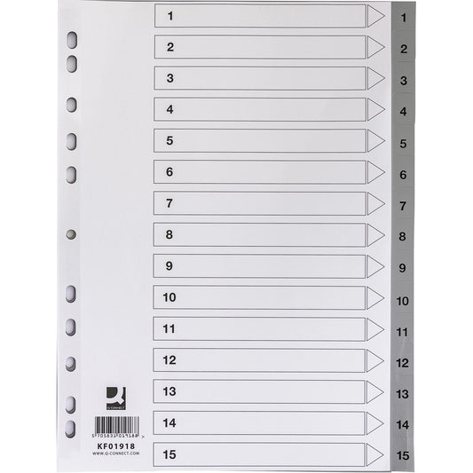 Q-connect A4 register 15 tabs grå