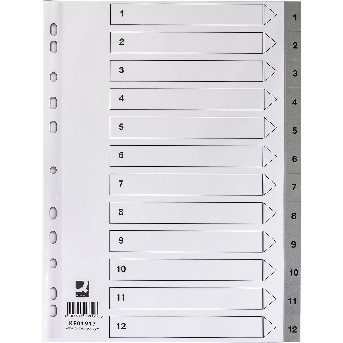 Q-connect registersæt A4 med 12 tabs i grå