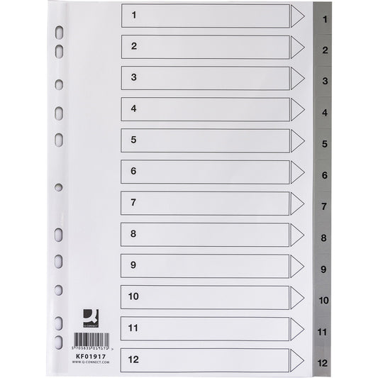 Q-connect registersæt A4 med 12 tabs i grå