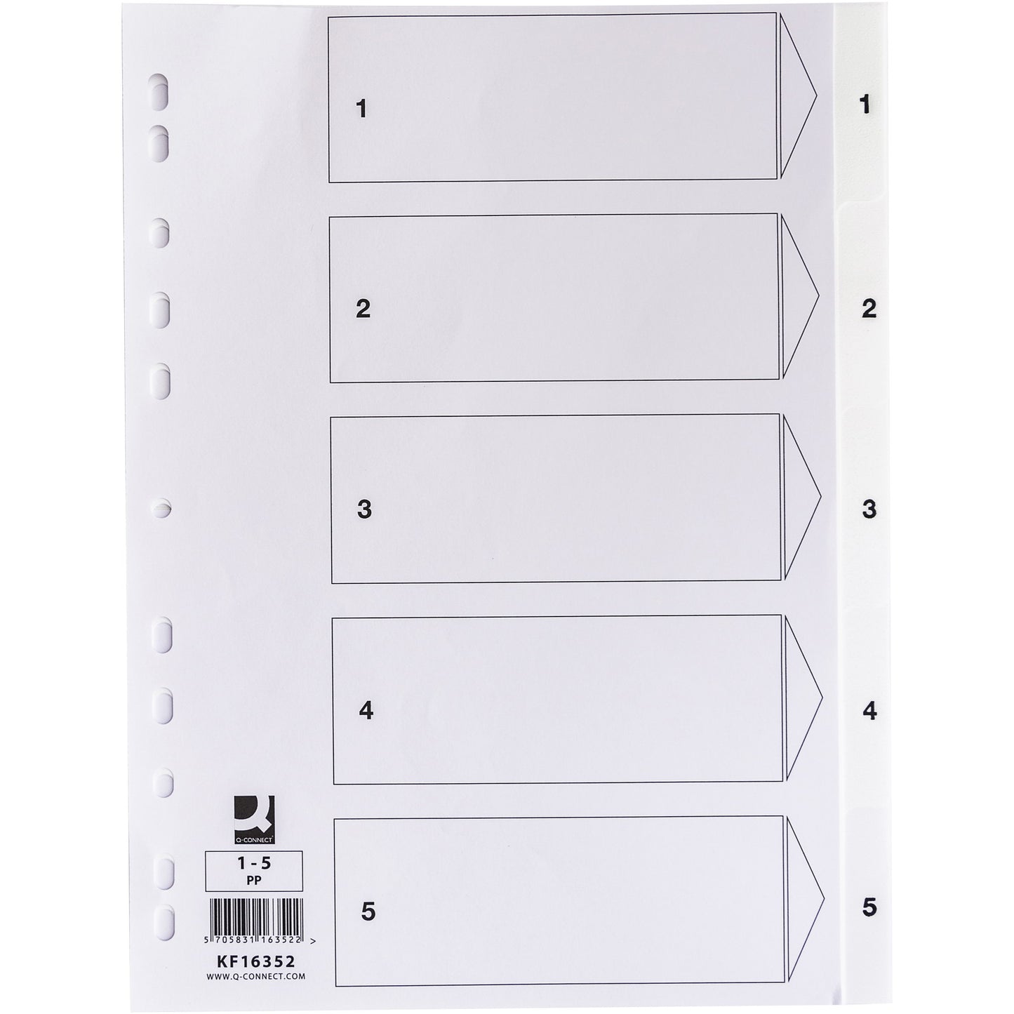 Q-connect register A4 5 tabs hvid