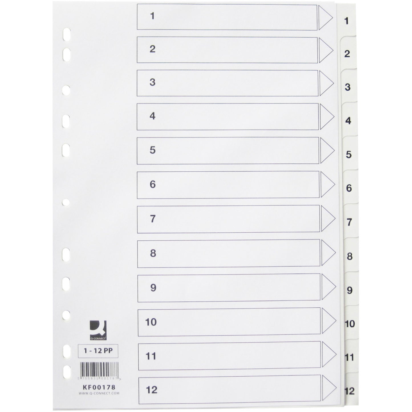 Q-connect register i A4 1-12 i plast i farven hvid