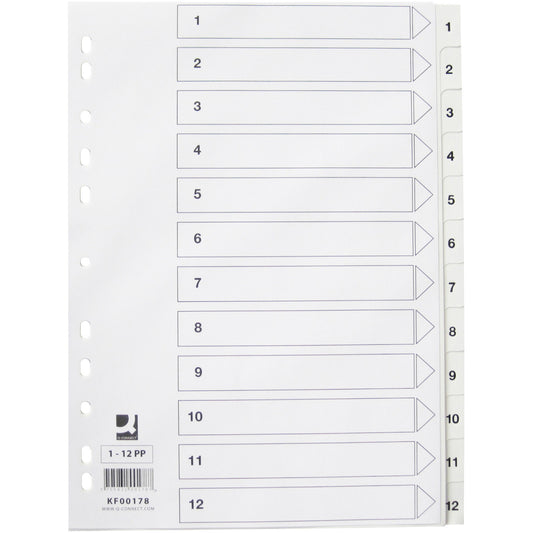 Q-connect register i A4 1-12 i plast i farven hvid