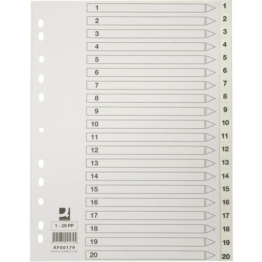 Q-connect register i A4 1-20 i plast i farven hvid
