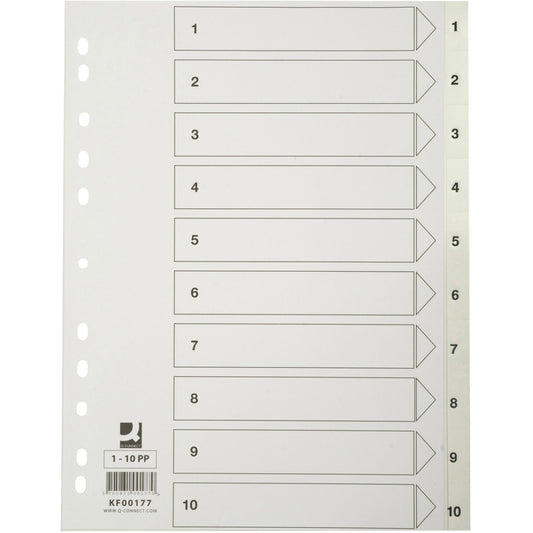 Q-connect register i A4 1-10 i plast i farven hvid