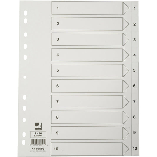 Q-connect register i A4 1-10 i karton i farven hvid