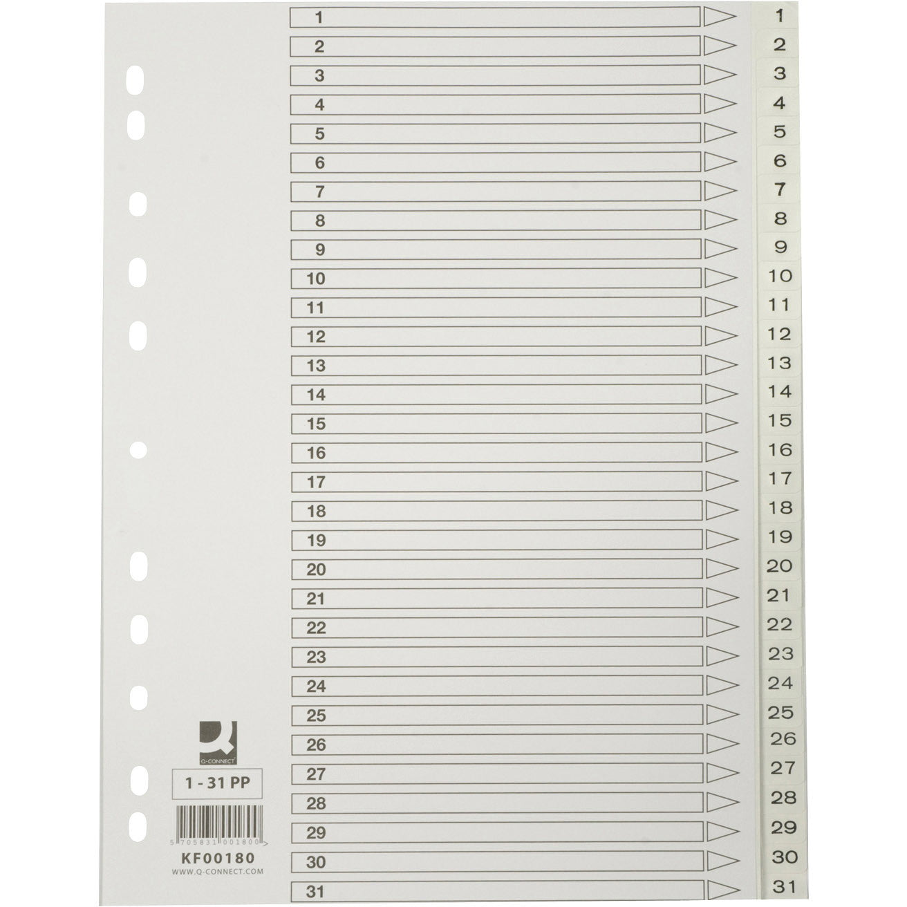Q-connect register i A4 1-31 i plast i farven hvid