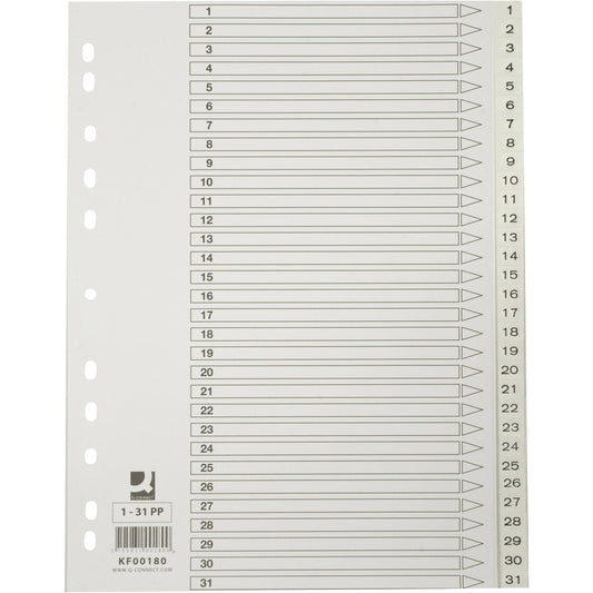 Q-connect register i A4 1-31 i plast i farven hvid