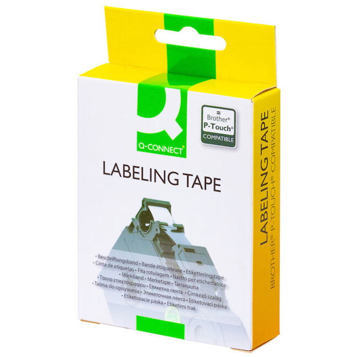 Q-connect TZe-tape 18mm x 8m ekstra klæb sort/hvid
