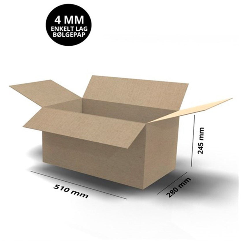 Bølgepapkasse 4 mm 510x280x245mm