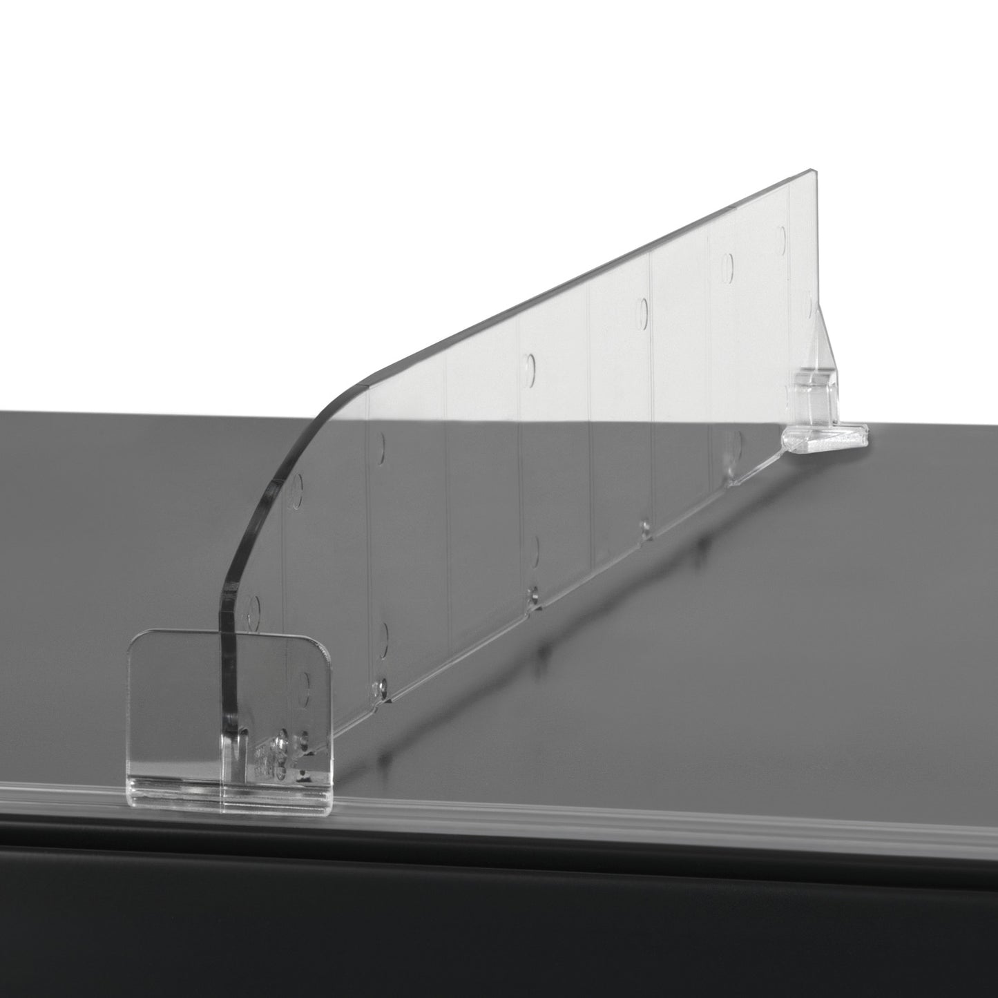 Hyldedeler skrå m/varestopper midt 285x60mm glasklar