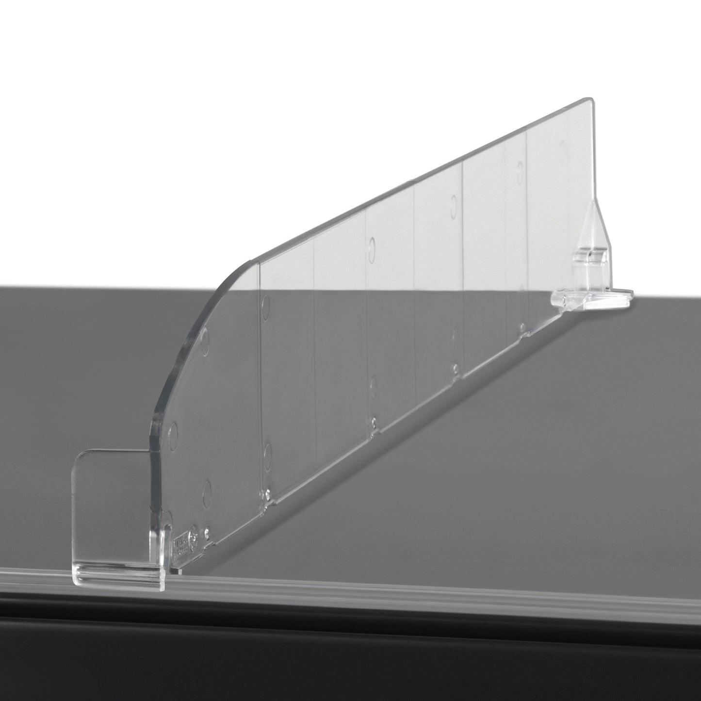 Hyldedeler skrå m/varestopper højre 285x60mm glasklar
