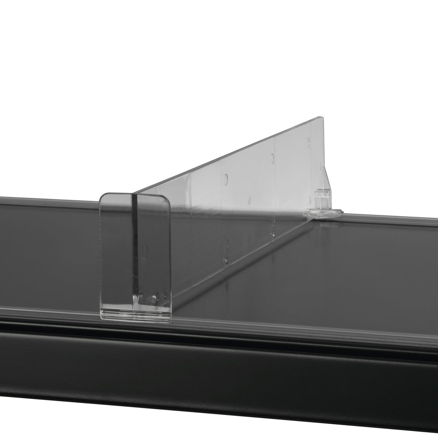 Hyldedeler lineær m/varestopper midt 285x60mm glasklar