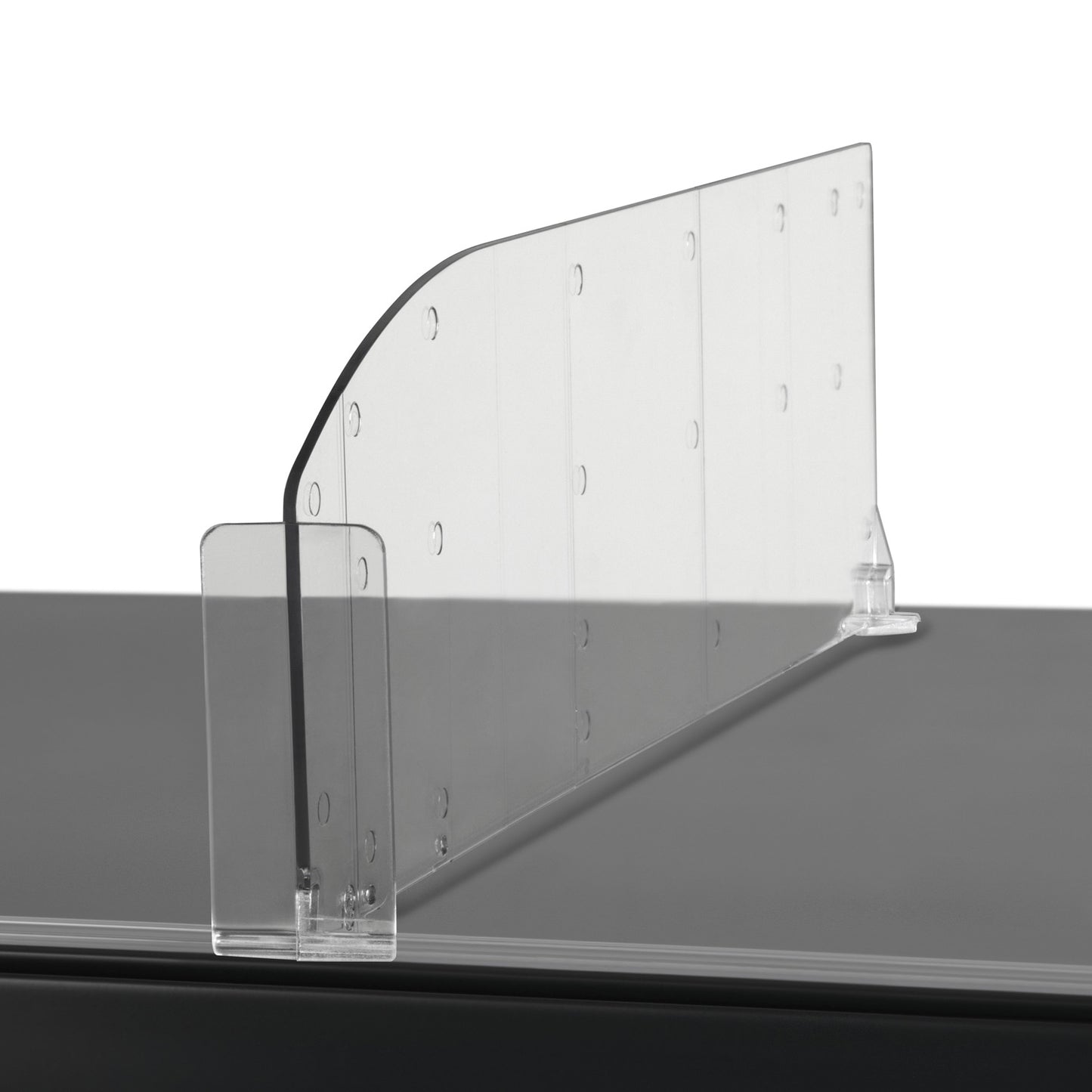 Hyldedeler skrå m/varestopper midt 435x120mm glasklar