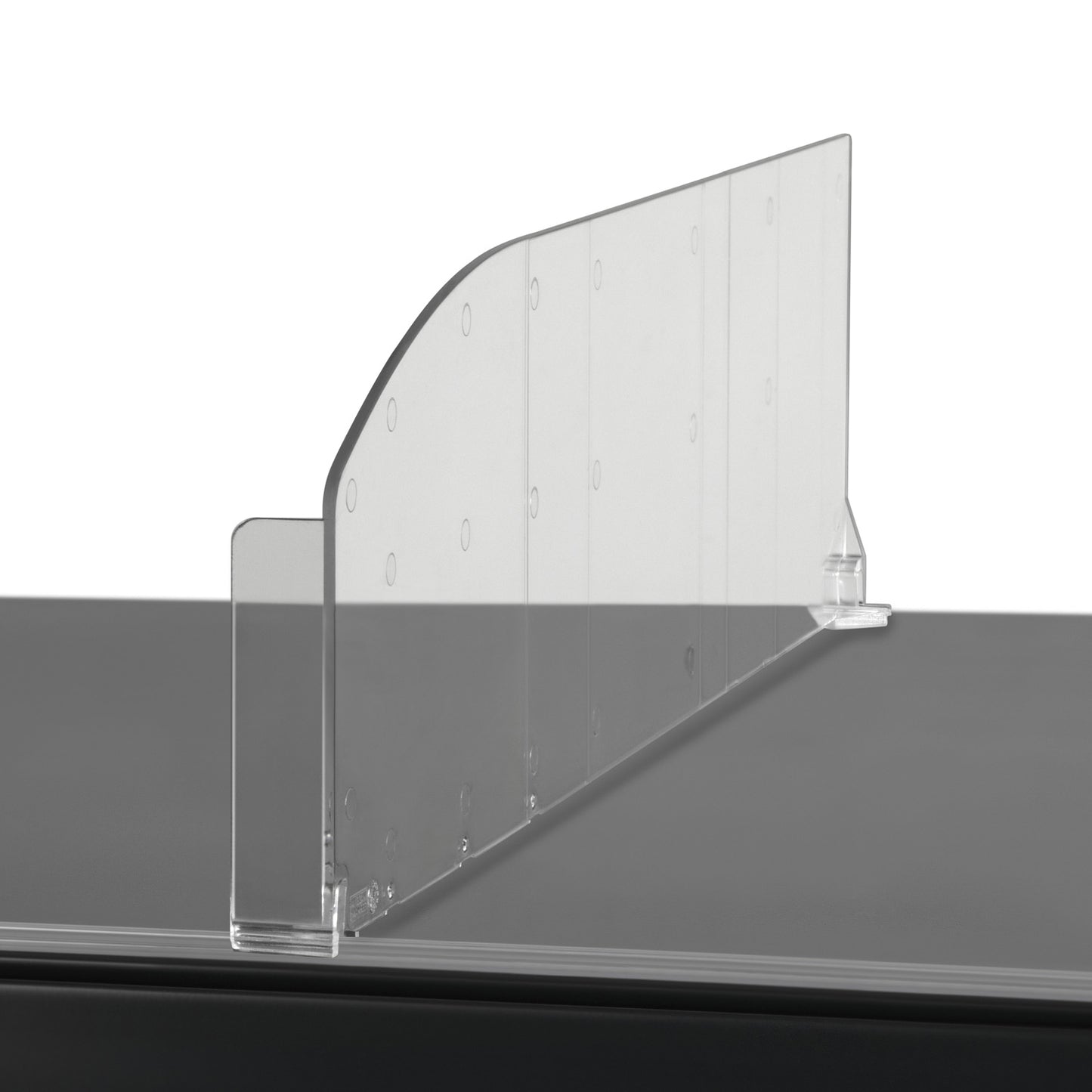 Hyldedeler skrå m/varestopper højre 285x120mm glasklar